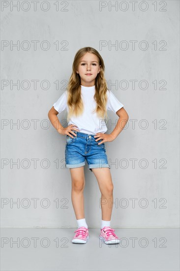 Little girl in white t-shirt