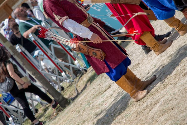 Old style wooden arrows in the case of an archer