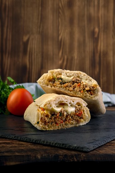 Spicy ciabatta stuffed with fried beef mince