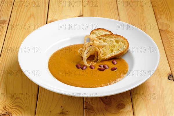 Beans cream soup with croutons