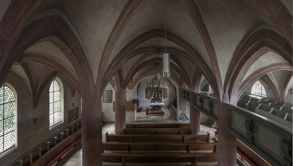 Interior with vault and altar of the late Gothic hall church from 1488