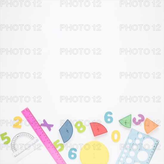 Colourful numbers stationery white copy space background