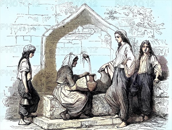 Women from Trabzon or Trebizonde at a public watering place in 1870