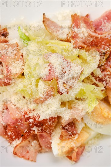 Macro photo of salad with bacon