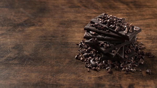 Close up view delicious chocolate wooden table