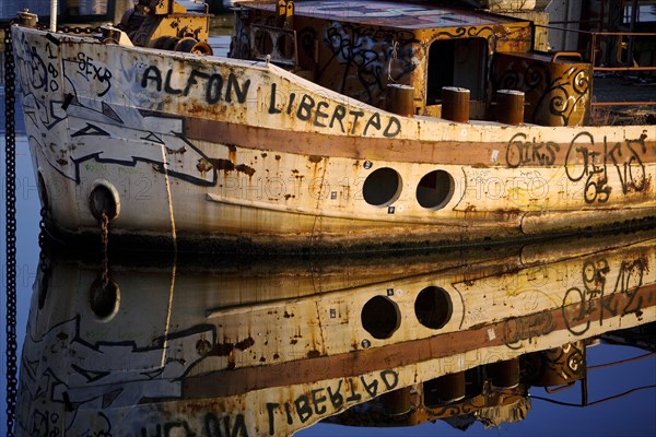 Shipwreck of the MS Dr. Ingrid Wengler in the Spree in early morning light