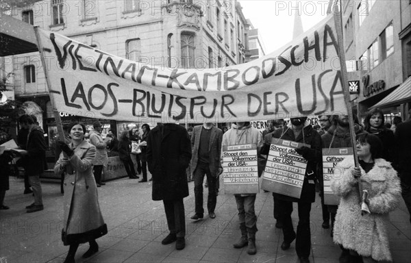 Predominantly students demonstrated for a hands off Laos in 1970 in Bonn against the deployment of the US army in Indochina