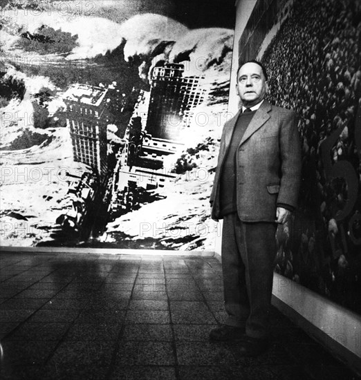 The artist and inventor of political photomontage John Haertfield at an exhibition of his works in 1964 in East Berlin