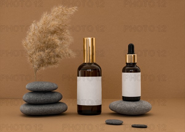 Beauty products recipients assortment grey stones