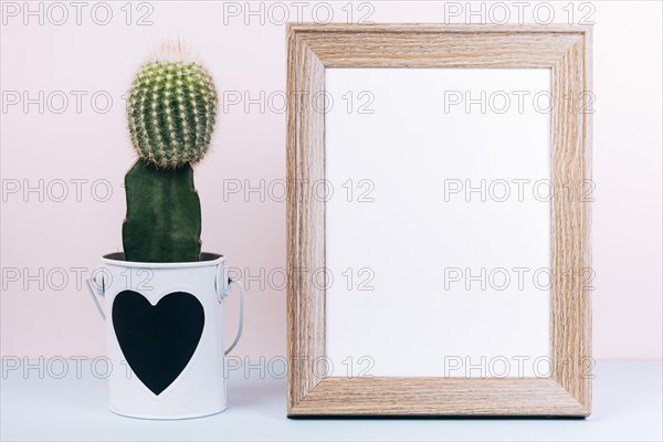 Blank photo frame succulent plant with heartshape pot