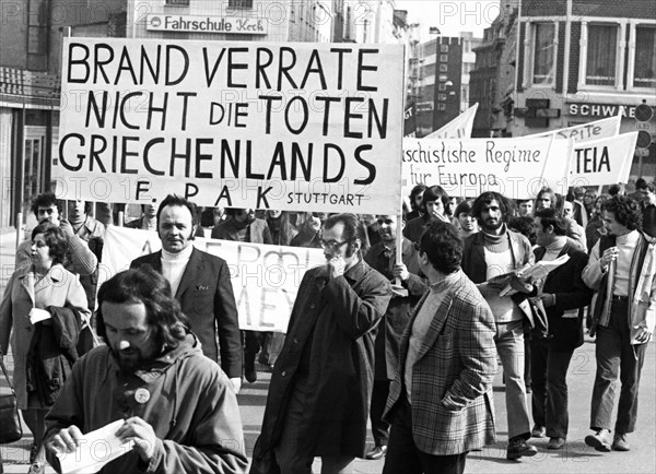 Greeks and Germans demonstrated in Bonn on 10. 3. 1973 against the Greek military junta and for freedom in Greece