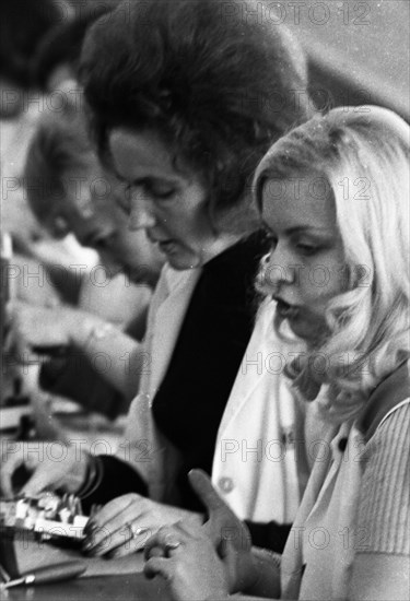 Women's workplaces at Siemens on 22. 11. 1973 during the production of telephone sets in Bocholt