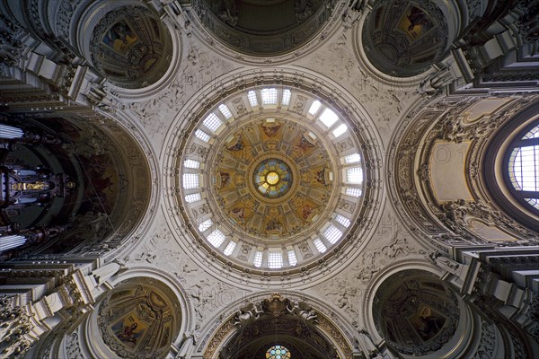 View into the dome with central Holy Spirit window with cupola windows