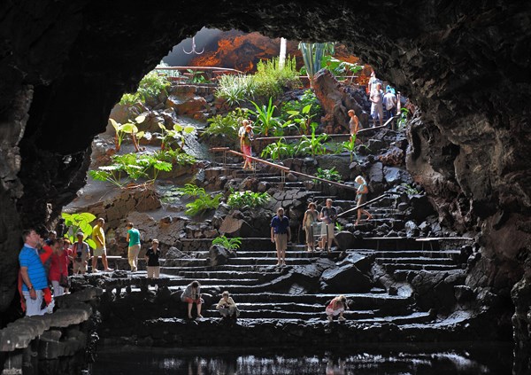 The grotto with the pond of white crabs in Jameos del Agua