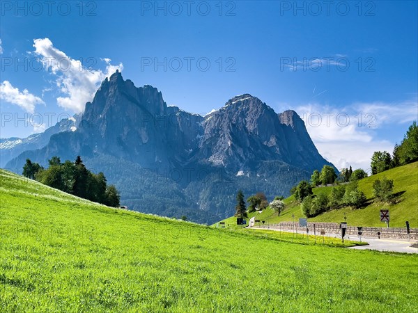 2563 metre high mountain Schlern rock massif in Dolomites