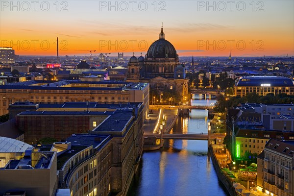 The Berlin Cathedral with the Spree in the sunset