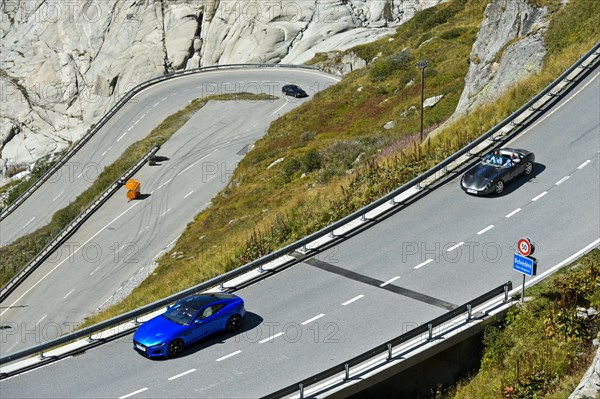 Serpentine mountain road to the Furka Pass at Belvedere