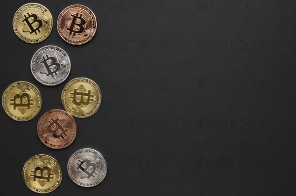 Bitcoin various colors with copy space