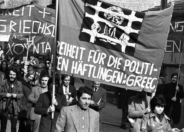 Greeks and Germans demonstrated in Bonn on 10. 3. 1973 against the Greek military junta and for freedom in Greece