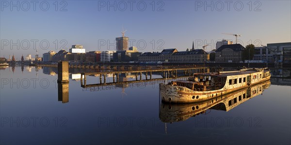 Shipwreck of the MS Dr. Ingrid Wengler in the Spree in early morning light