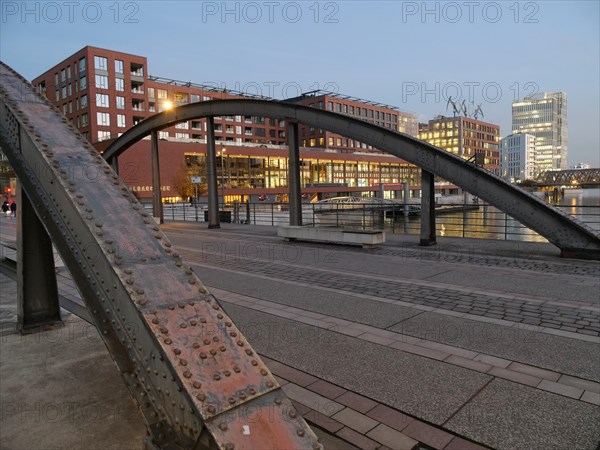 The Busanbruecke in Hamburg's Hafencity and the Elbtorpromenade in the background. Hafencity