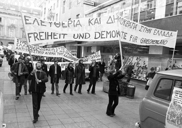 Greeks and Germans demonstrated in Bonn on 10. 3. 1973 against the Greek military junta and for freedom in Greece