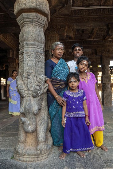 Tourists Rajagambira Mandapa in Airavateshvara temple 13th century Chola temple in Darasuram near Kumbakonam