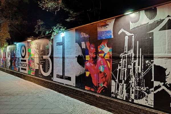 Illuminated wall at the techno club safe at night