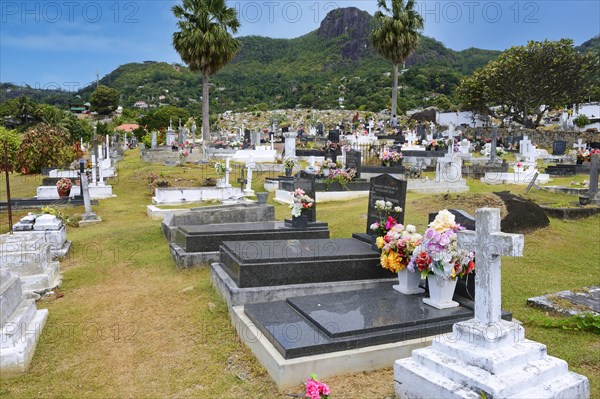 Typical graves in the cemetery of the capital Victoria