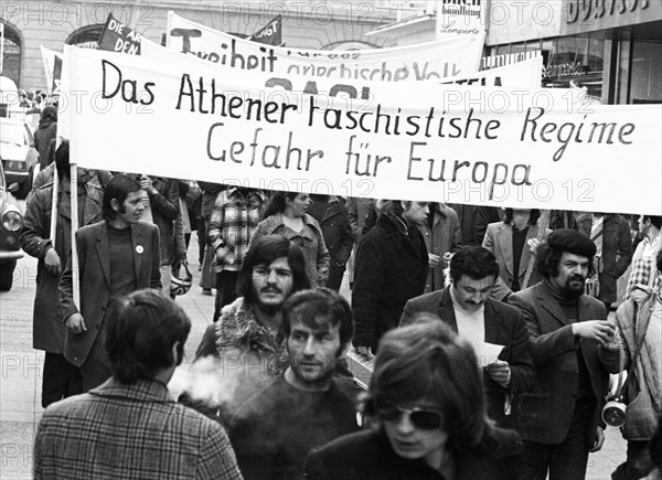 Greeks and Germans demonstrated in Bonn on 10. 3. 1973 against the Greek military junta and for freedom in Greece