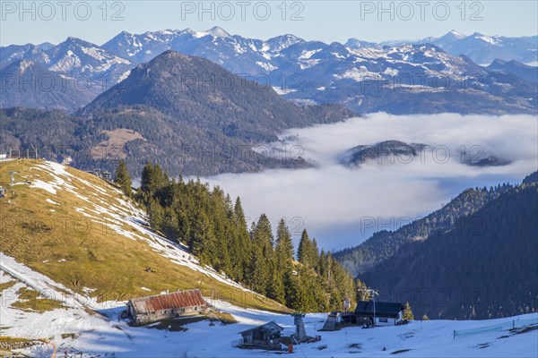 View into the foggy Inn valley