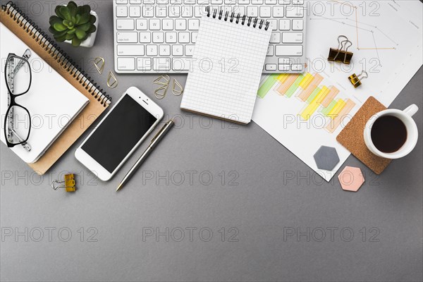 Business desktop with office elements
