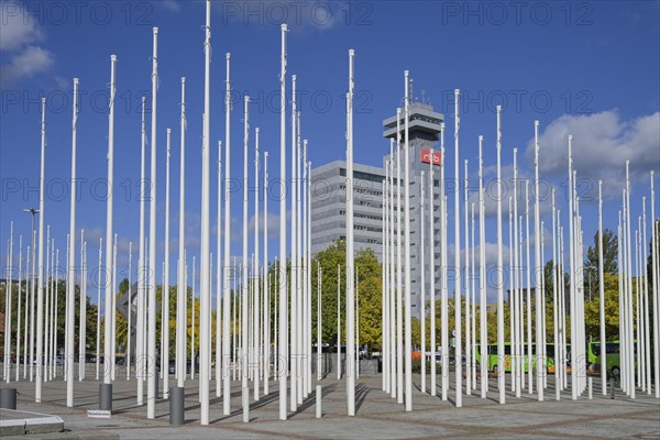 Flagpoles in front of the fairground