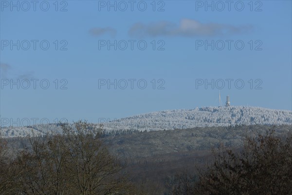 View of Grosser Feldberg with transmission tower in winter
