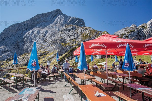 Mountain house terrace on the Osterfelderkopf with Alpspitze 2628m