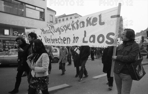 Predominantly students demonstrated for a hands off Laos in 1970 in Bonn against the deployment of the US army in Indochina