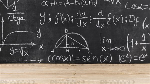 Black chalkboard with mathematical problems