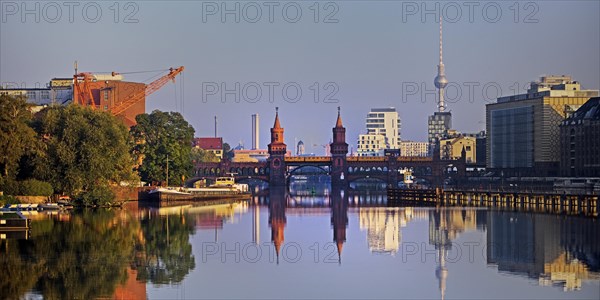 Spree in the early morning with Oberbaum Bridge and TV Tower