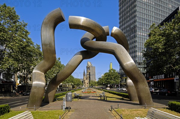 Tauentzienstrasse with Berlin artwork and view of the Kaiser Wilhelm Memorial Church