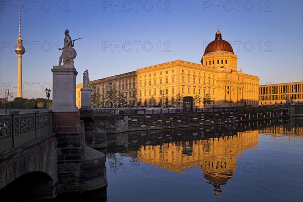 Humboldt Forum with Palace Bridge and TV Tower in late evening light
