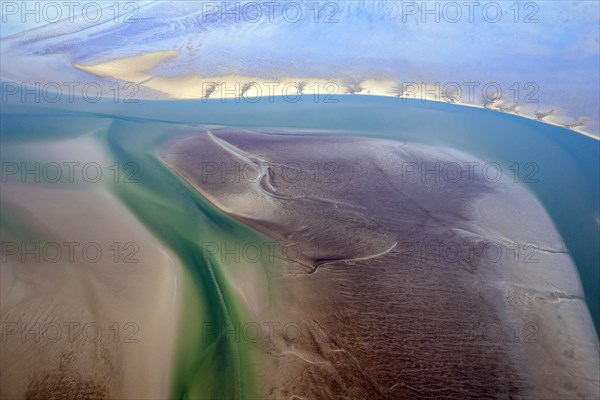 Aerial view of tidal creeks and sandbanks in the North Sea