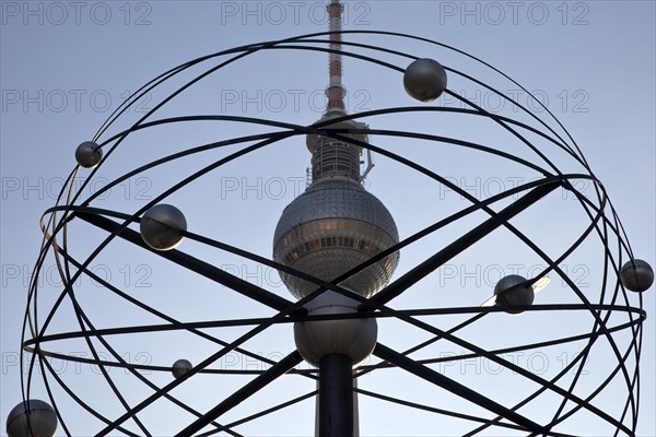 Planetary model of the Urania world time clock with television tower