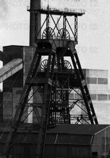 Characteristic of the Ruhr region around 1973 - here in Nov. 1973 - were the coal dumps all over the area. Essen. Coal dumps at the Emil Fritz colliery