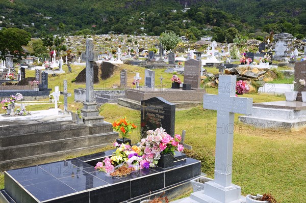 Typical graves in the cemetery of the capital Victoria