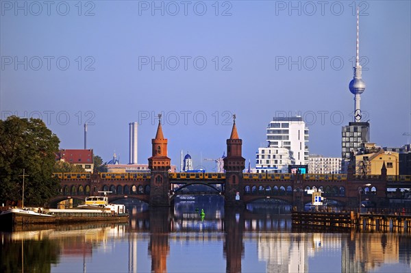 Spree in the early morning with Oberbaum Bridge and TV Tower