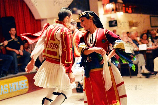 Tourists encounter impressive evidence of Roman and Greek history on a round trip through western Turkey and to the Greek island of Rhodes. The picture shows: Folk dance group in front of and with tourists on the island of Rhodes in Rhodes