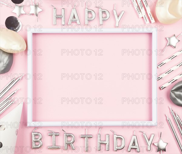 Birthday ornaments pink background