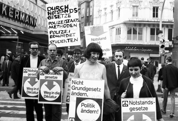 Leftists and students protesting in Dortmund in 1967 against the emergency laws and the murder of student Benno Ohnesorg