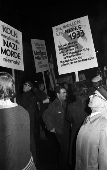 Cologne leftists demonstrated against neo-Nazis and international fascism through the city centre on 10. 11. 1968