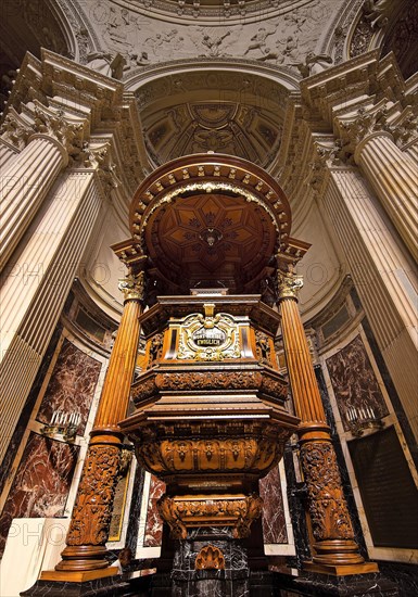 Interior view of Berlin Cathedral with pulpit